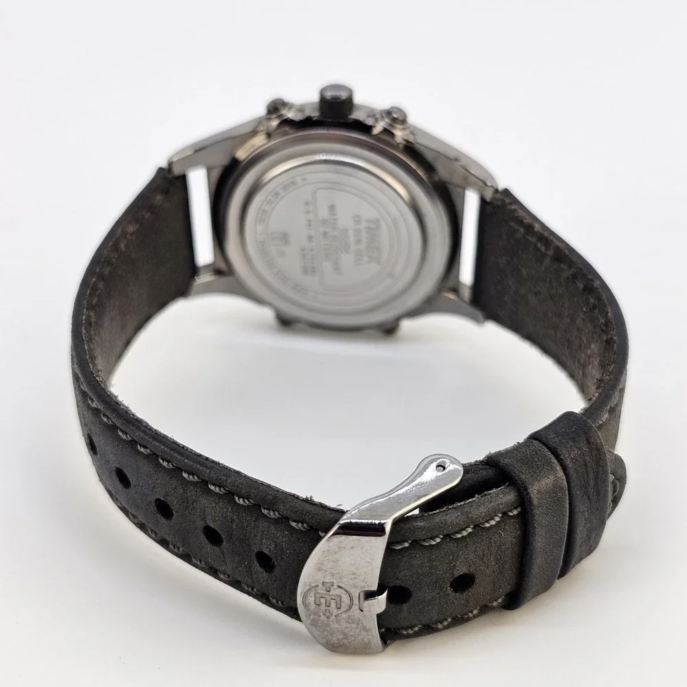 Timex Expedition Ana Dig Men Watch 38MM Dark Gray Dial Leather Bands New Battery